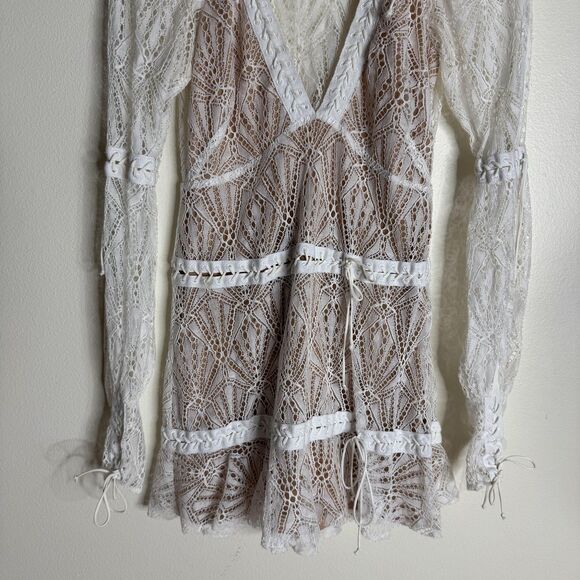 For Love & Lemons bright lights long sleeve mini dress ladies M boho whimsical - Picture 5 of 16
